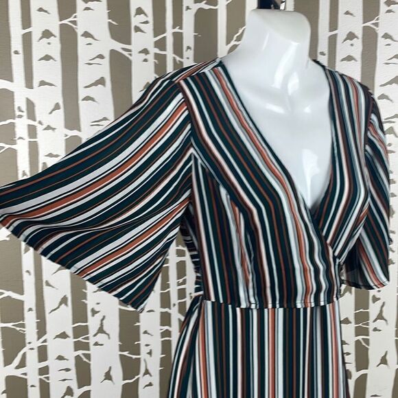 Forever 21 Contemporary Striped Wrap Midi Dress S - Picture 7 of 9